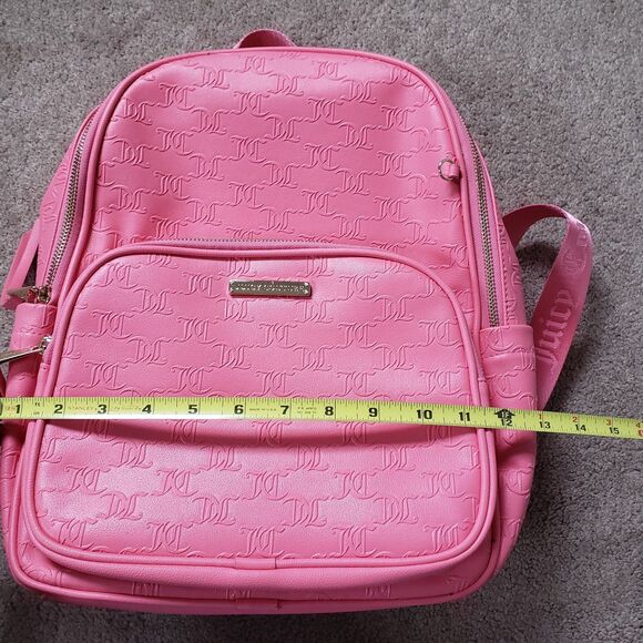 Juicy Couture Word Play Pink Backpack Pockets Silky Straps Logo Pattern Medium - Picture 8 of 8